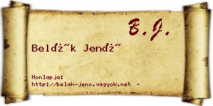 Belák Jenő névjegykártya